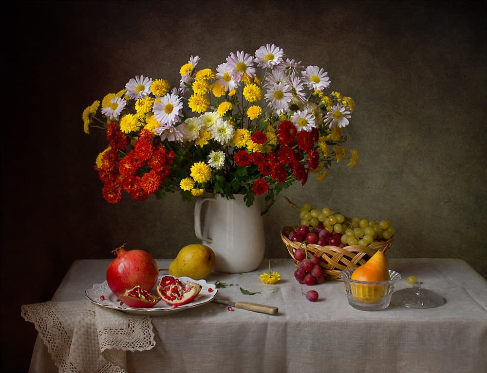 Autumn Flowers and Fruit by Tatyana Skorokhod — canvas wall art