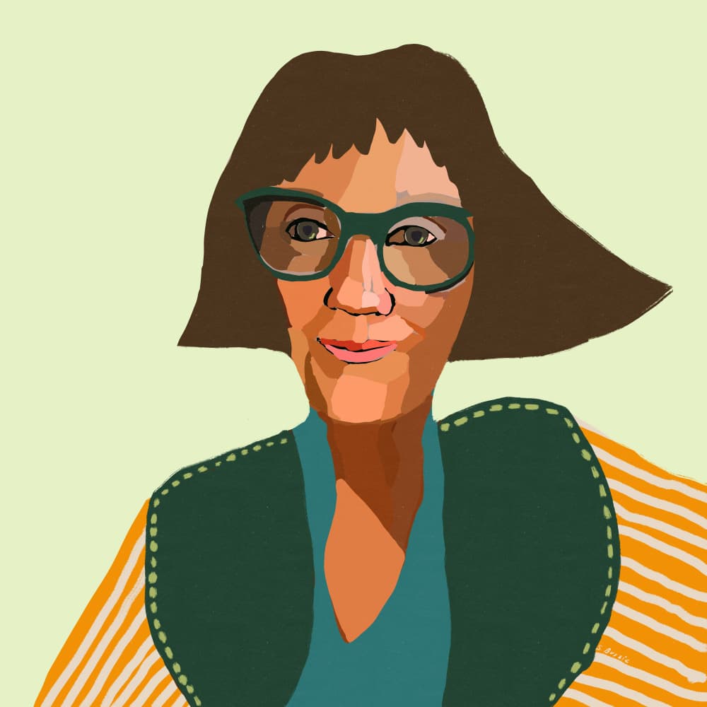 Smiling Woman In Glasses by Sharyn Bursic — canvas wall art