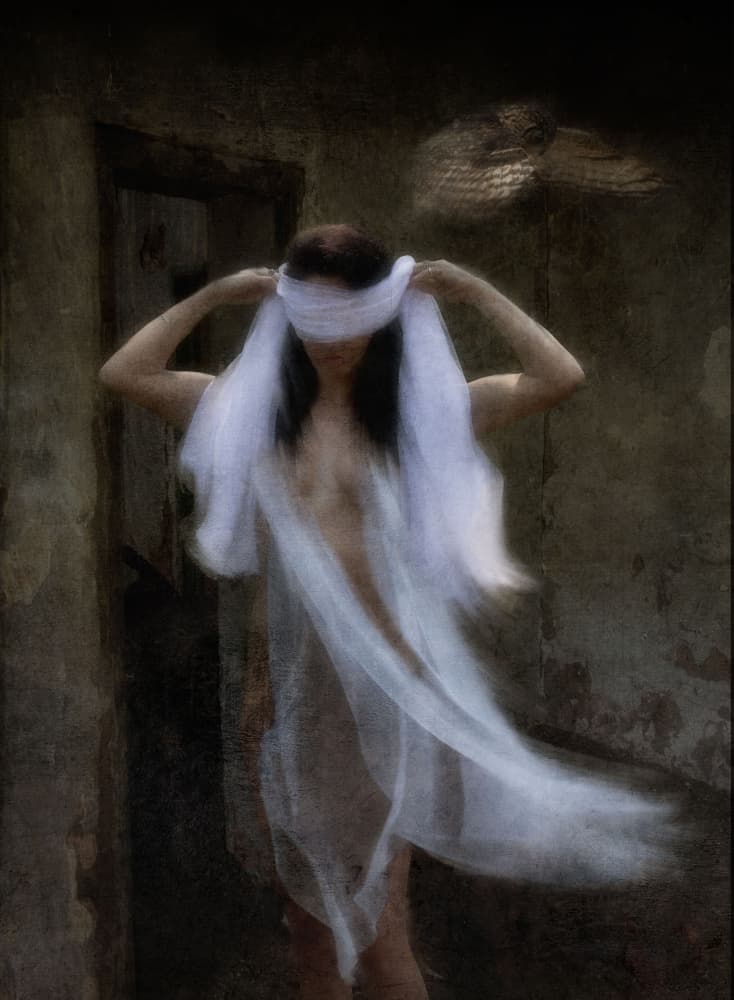 Blindfolded Woman Ethereal Drape by Charlaine Gerber — canvas wall art