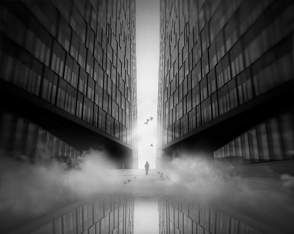 Urban Fog Reflection by Nic Keller — canvas wall art
