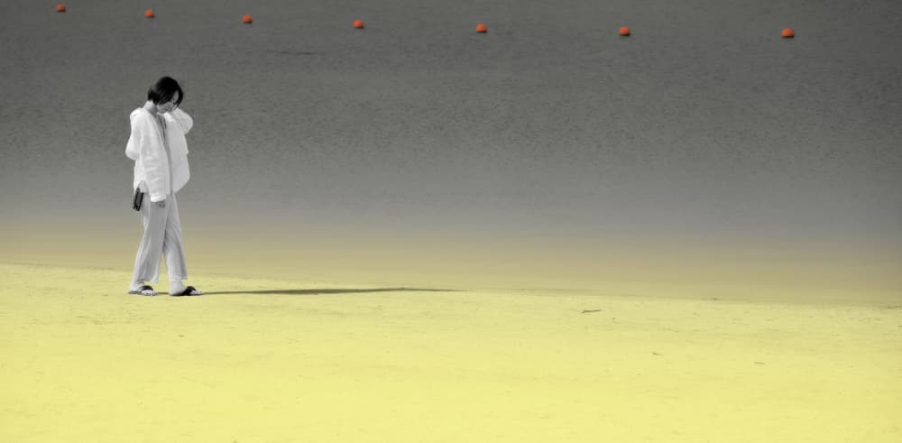 Solitary Walk Yellow Beach by moucorn — canvas wall art