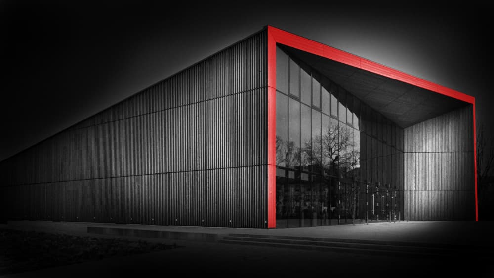 Modern Red Frame Building by Stephan Rückert — canvas wall art