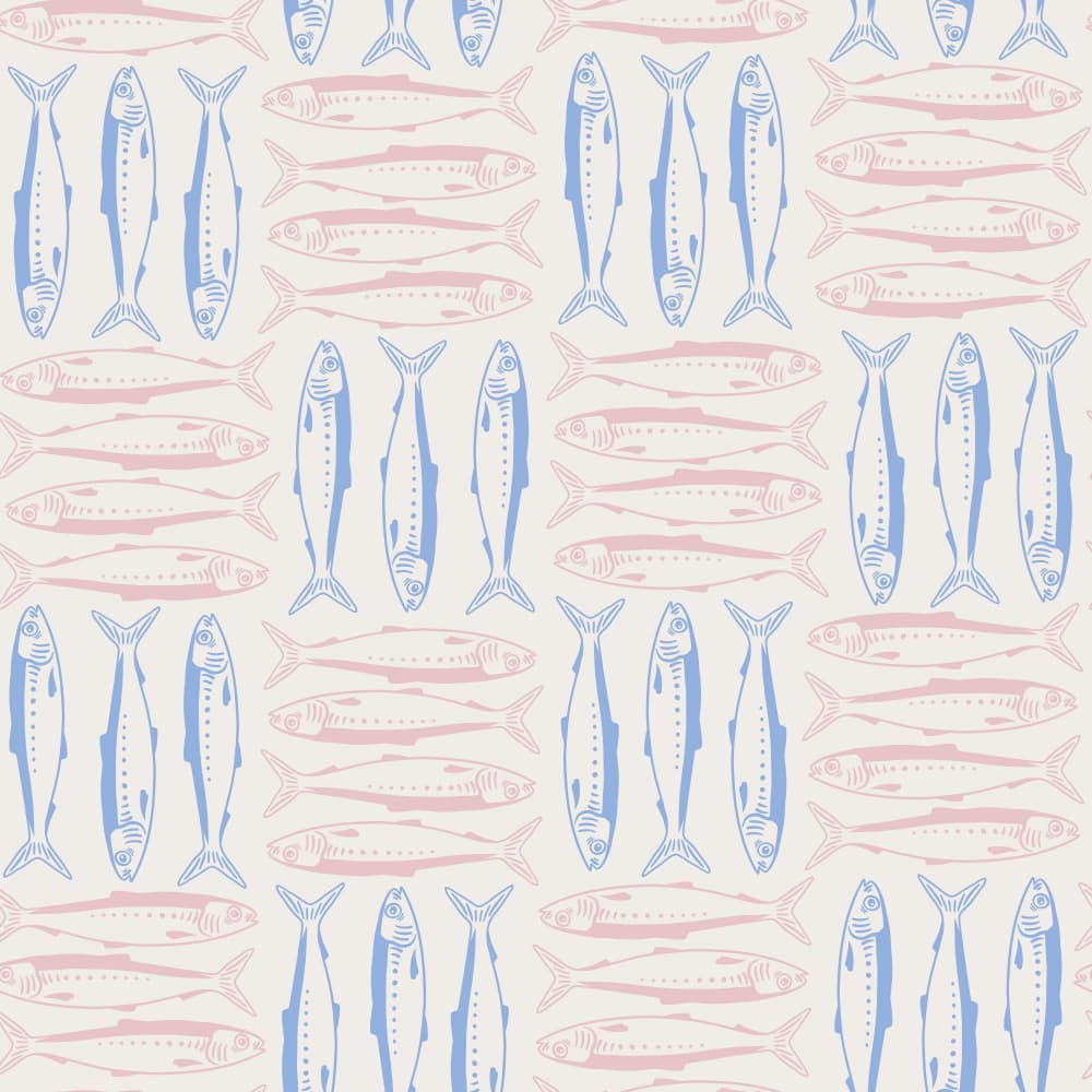 Blue Pink Fish Pattern by Alexandra Weise — canvas wall art