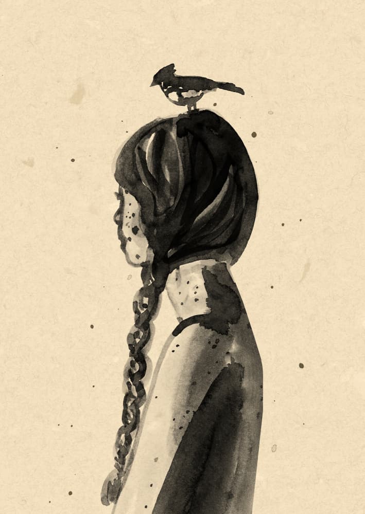 Girl with Bird by Raissa Oltmanns — canvas wall art