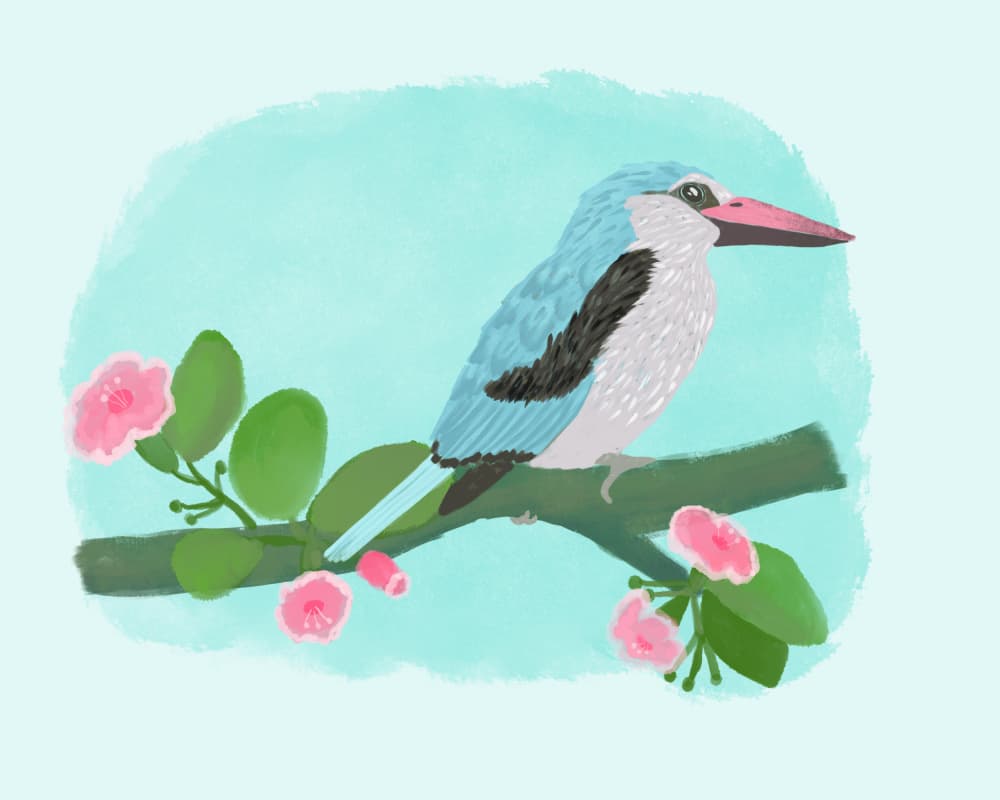 Blue Bird and Blossoms by Aliya Putrus — canvas wall art
