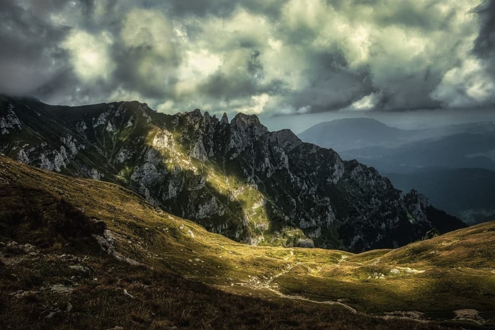 Dramatic Mountain Sunlight by Nicolae Stefanel Rusu — canvas wall art