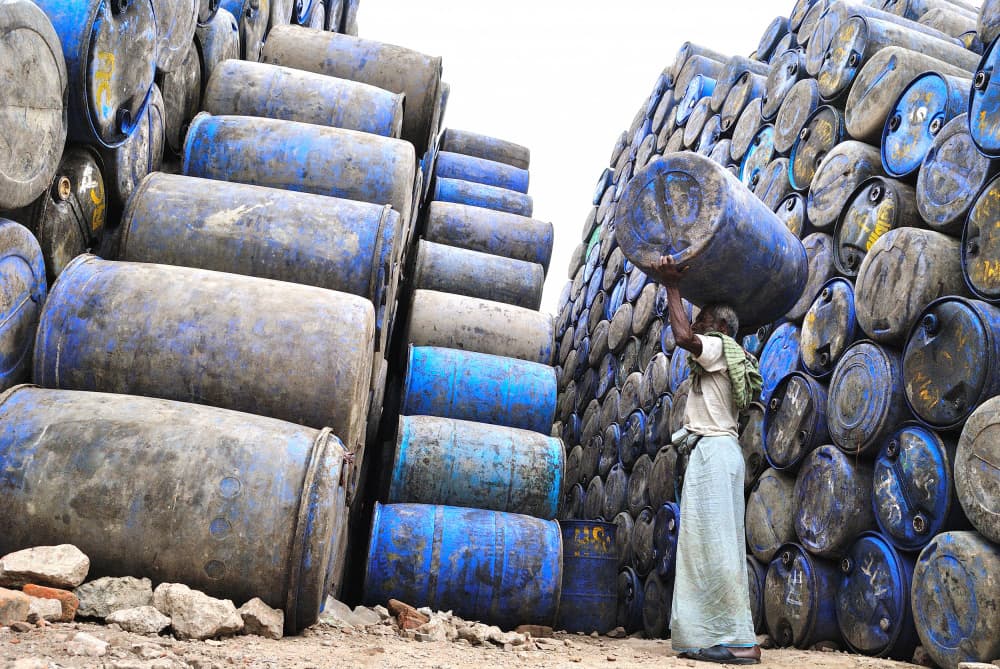Blue Barrel Labor by MD MAHABUB HOSSAIN KHAN — canvas wall art