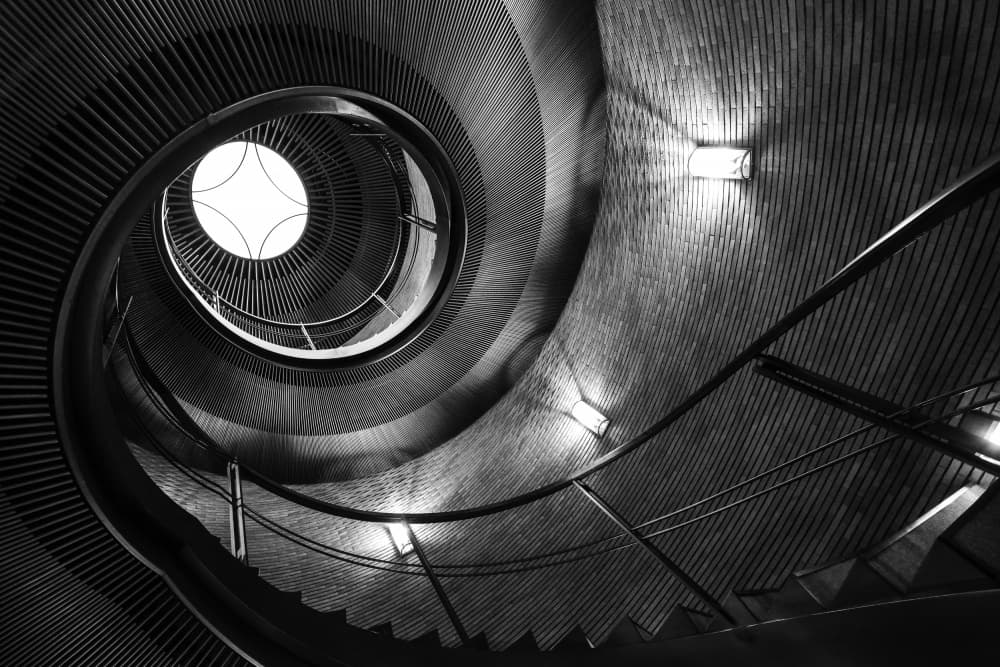 Upward Spiral Staircase by Tomoshi Hara — canvas wall art