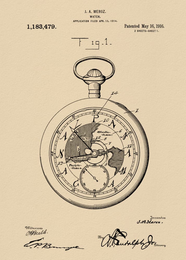 Vintage Globe Watch Patent by Andreas Magnusson — canvas wall art
