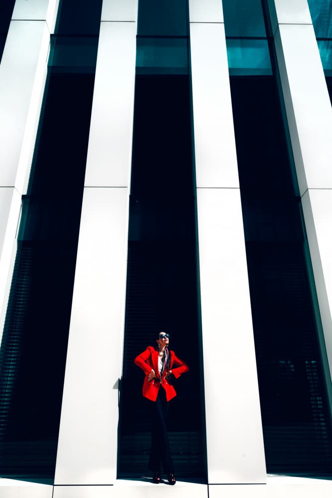 Stylish Woman Red Blazer by Ruslan Bolgov — canvas wall art