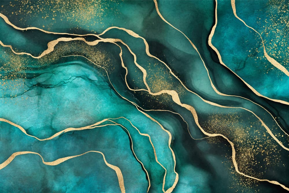 Golden Teal Abstract Waves by Andrea Haase — canvas wall art