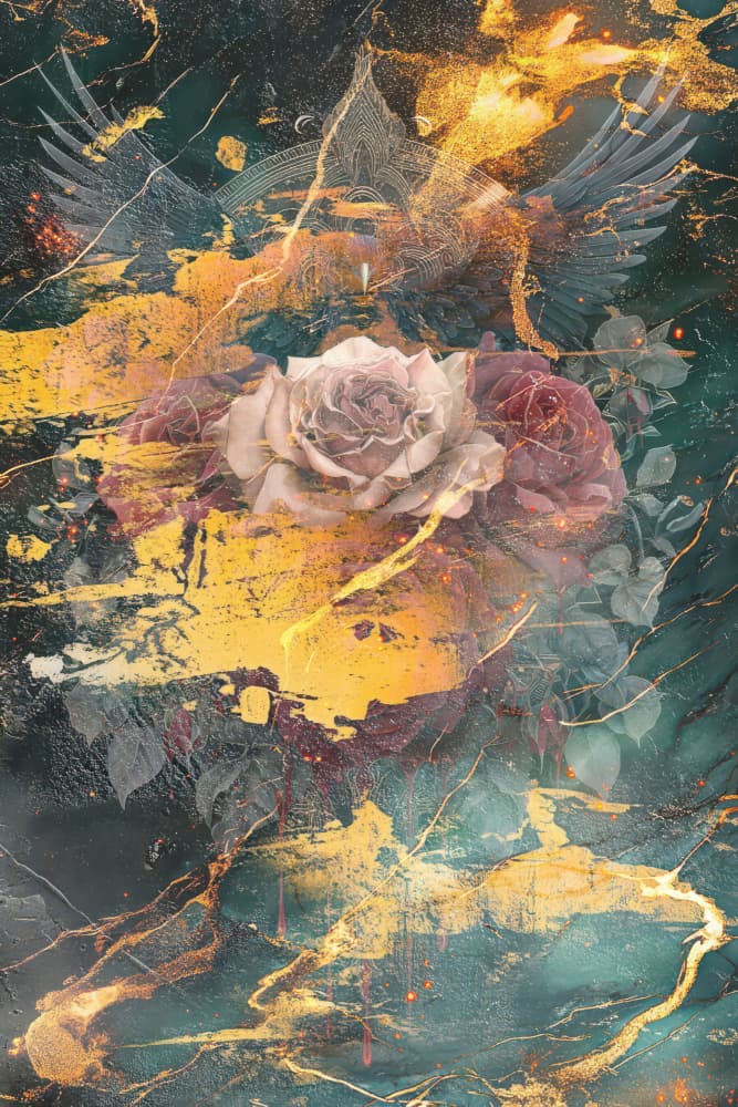 Golden Wings and Roses by Rafal Kulik — canvas wall art