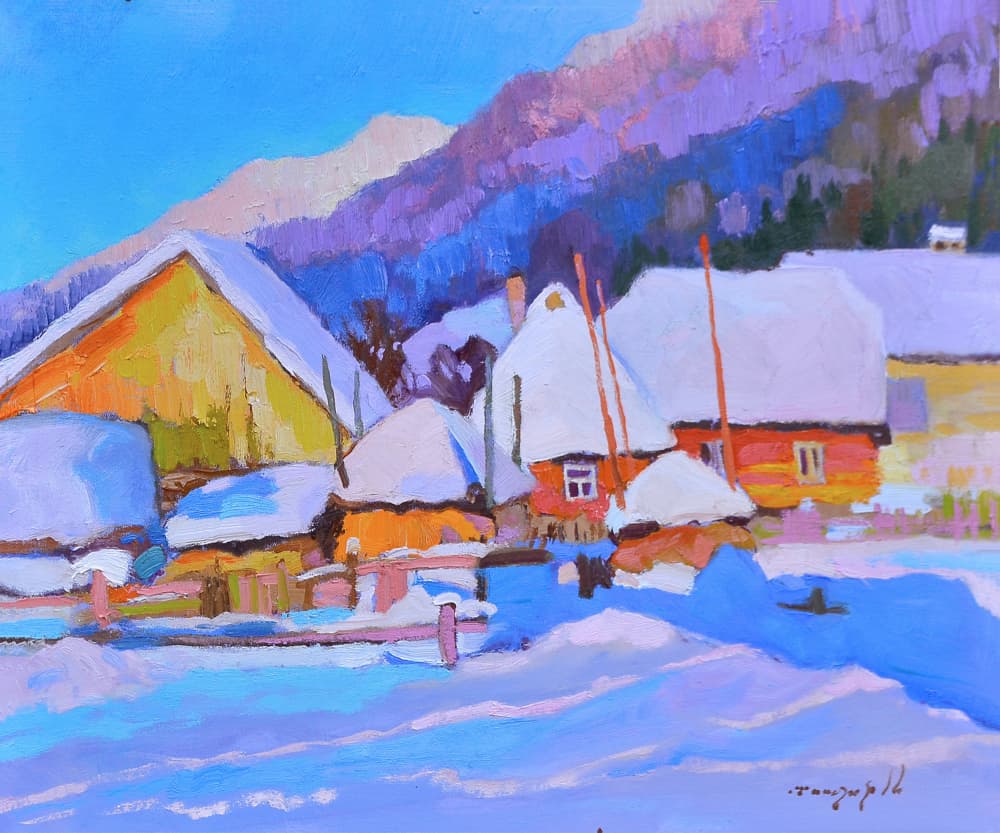 Vibrant Winter Village by Alexander Shandor — canvas wall art