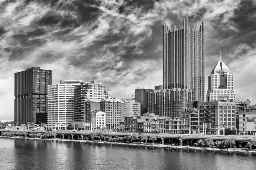 Dramatic Pittsburgh Skyline by Melanie Viola — canvas wall art