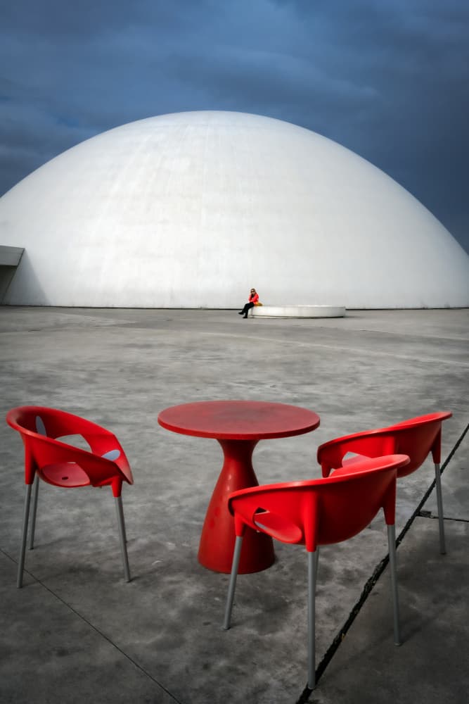 Red Chairs White Dome by Linda Wride — canvas wall art