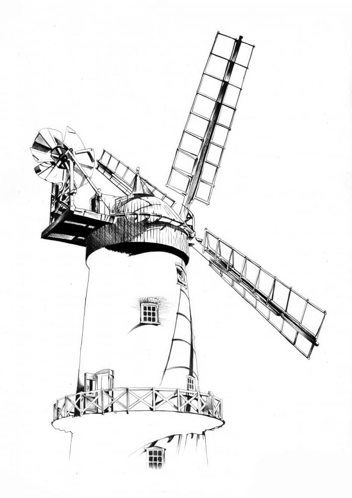 Classic Windmill Drawing by Kulik — canvas wall art