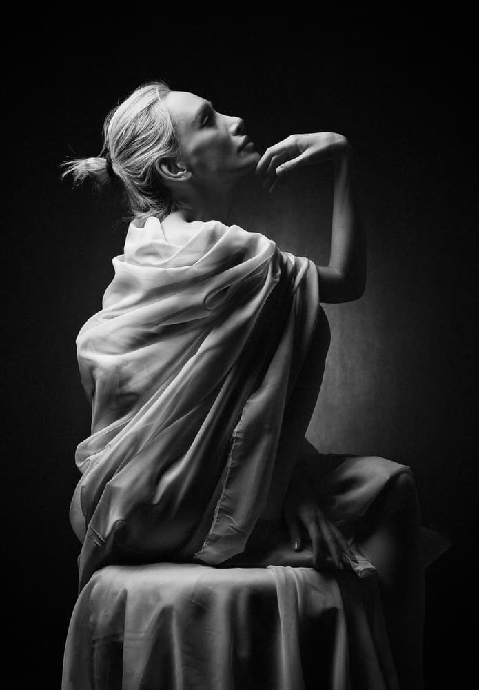 Elegant Draped Portrait by Mehdi Mokhtari — canvas wall art