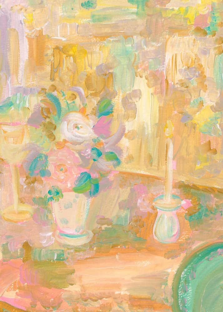 Impressionist Painting of Flowers and Candle by Katharina Puritscher — canvas wall art