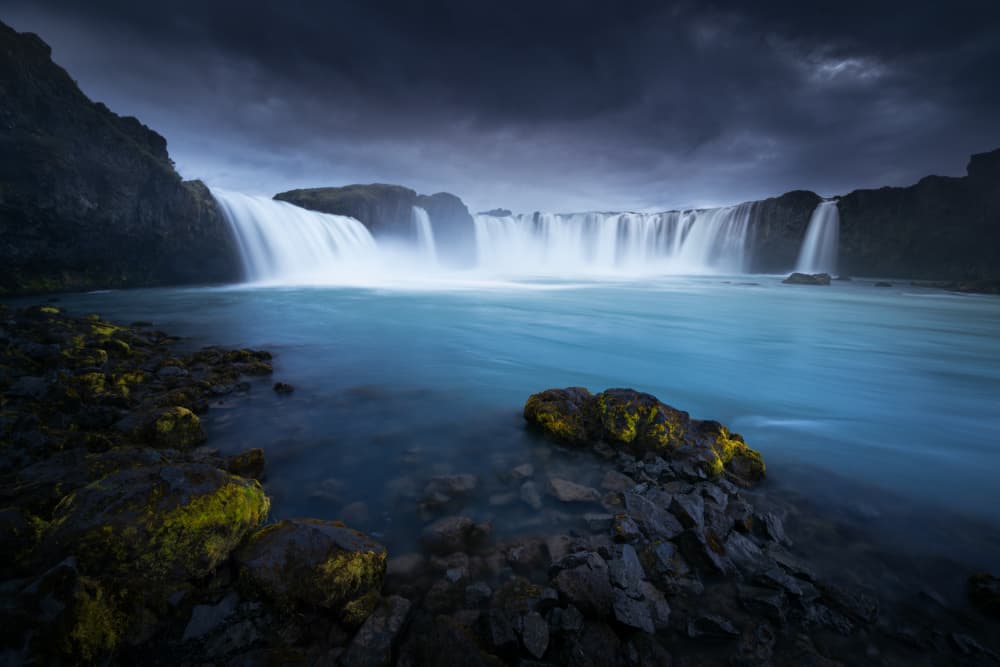 Majestic Blue Waterfall by Karol Nienartowicz — canvas wall art