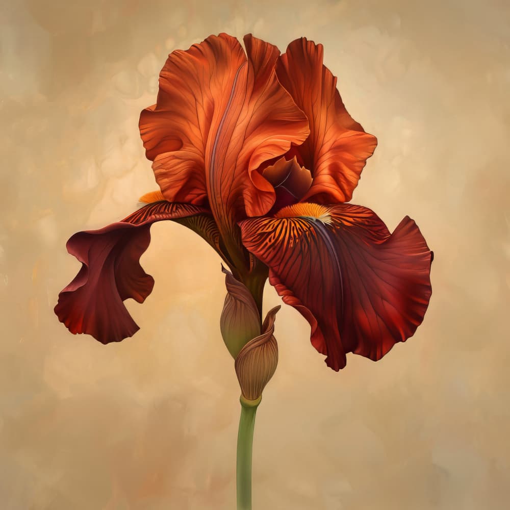 Rust Red Iris Bloom by Bilge Paksoylu — canvas wall art
