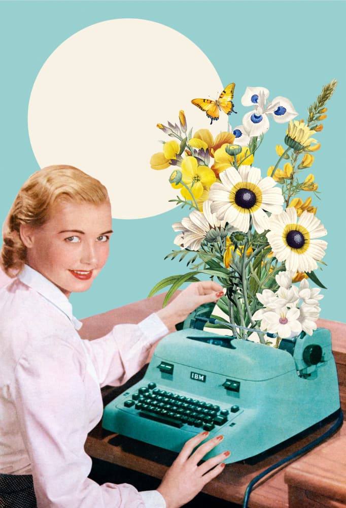 Whimsical Flower Typewriter by Marja van den Hurk — canvas wall art