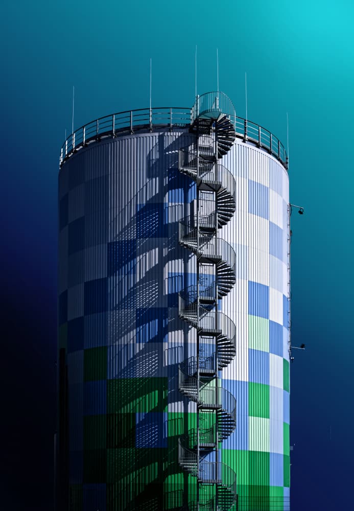 Spiral Checkered Tower by Erhard Batzdorf — canvas wall art