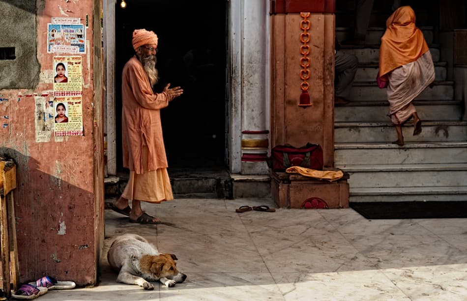 Indian Sadhu and Dog by Prateek Dubey — canvas wall art
