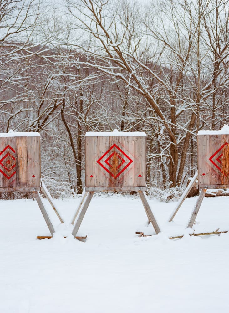 Snowy Axe Throwing Targets by Bethany Young — canvas wall art