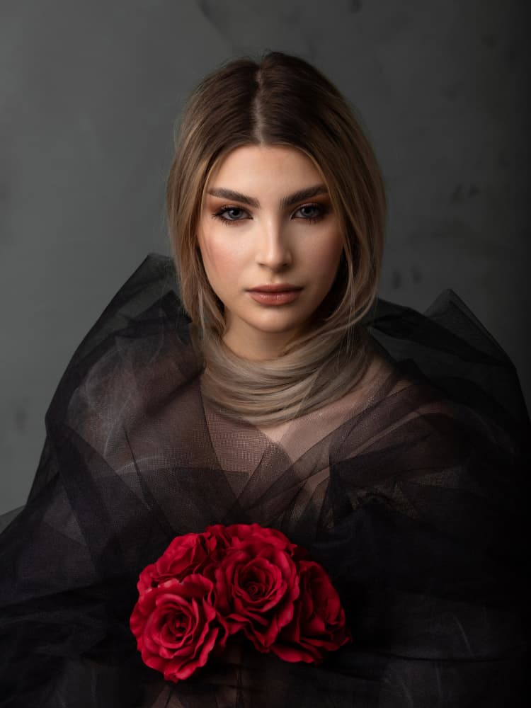Elegant Woman Red Roses by Mihai Bogdan R — canvas wall art