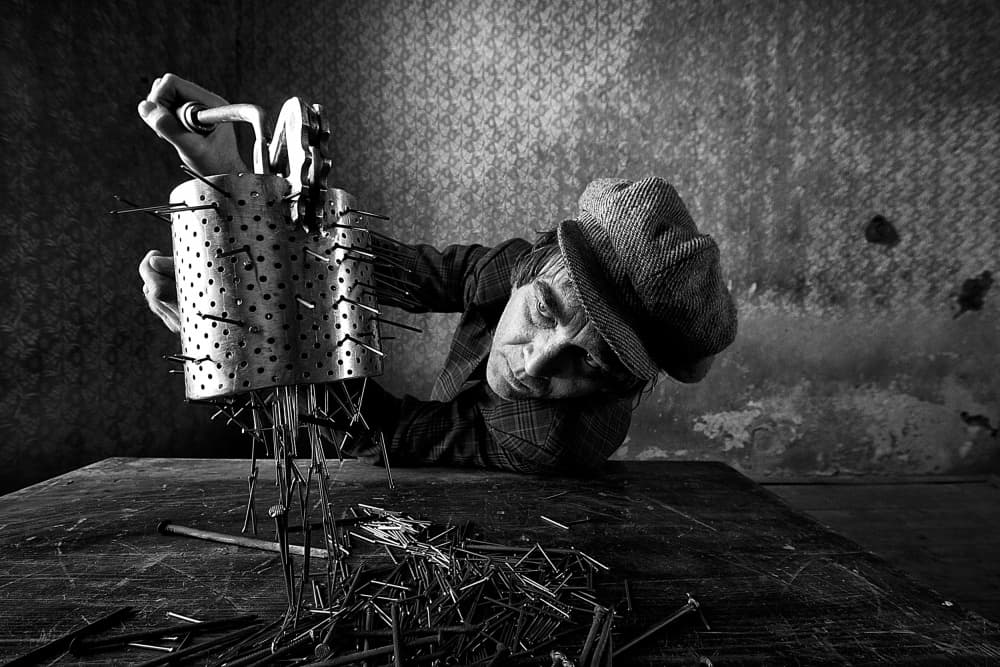 Man With Falling Nails by mario grobenski - psychodaddy — canvas wall art