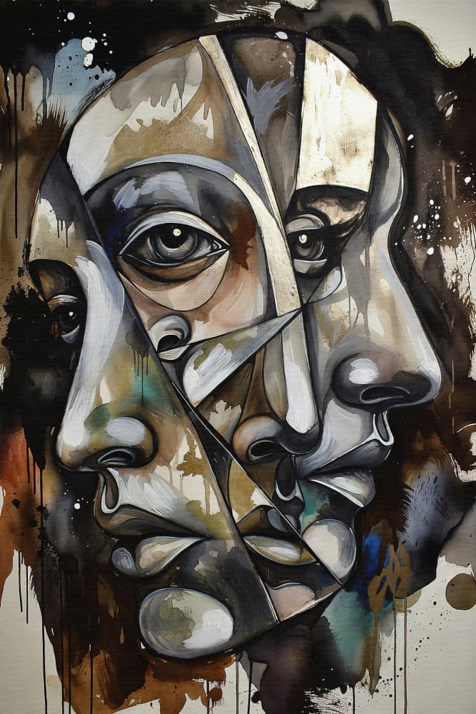 Fragmented Faces Cubism by Miguel Bruzual — canvas wall art