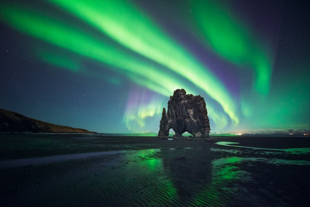 Northern Lights Iceland Rock by David Martin Castan — canvas wall art