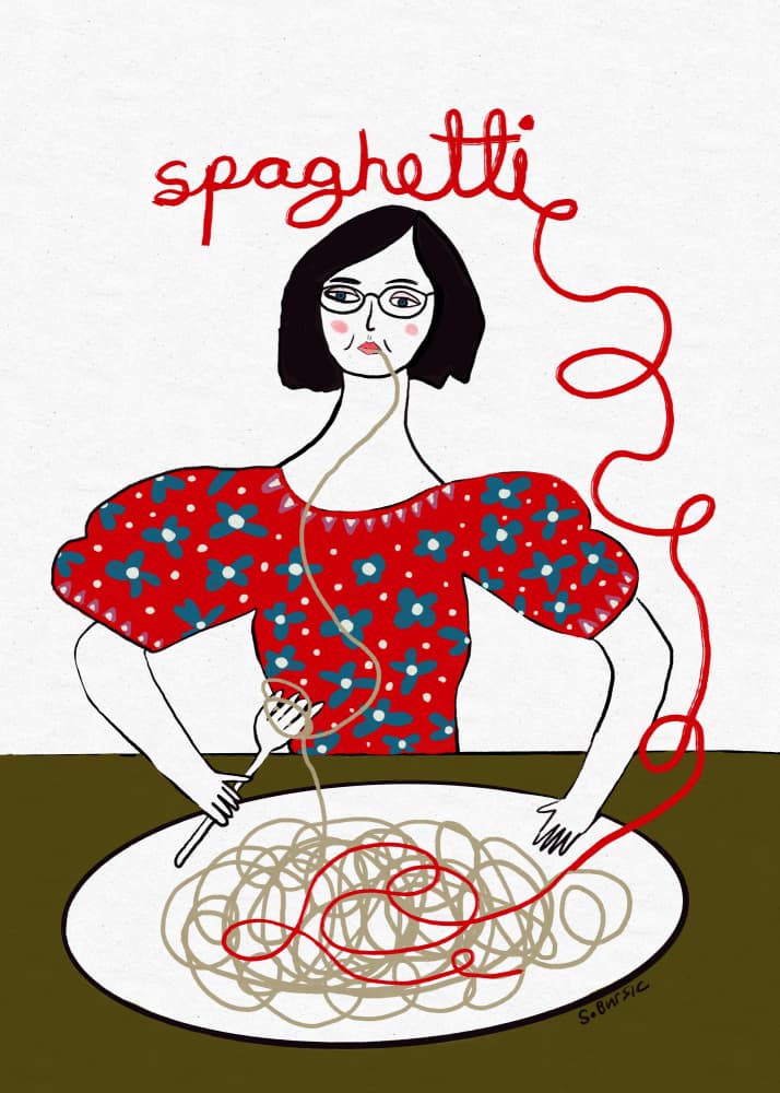 Whimsical Spaghetti Dinner by Sharyn Bursic — canvas wall art