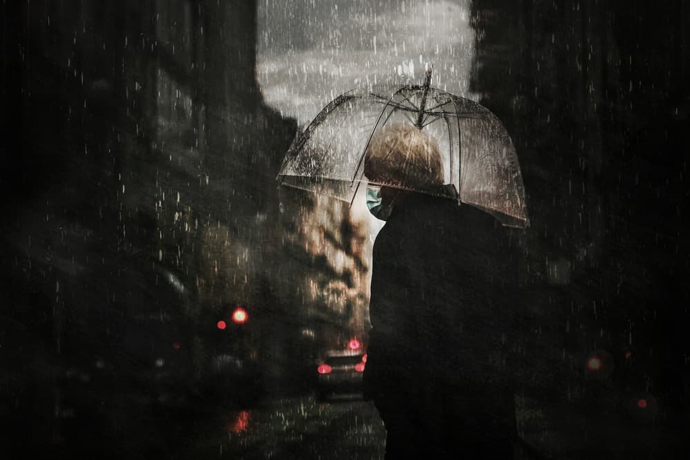 Masked Figure In Rain by Damijan Sedevcic — canvas wall art