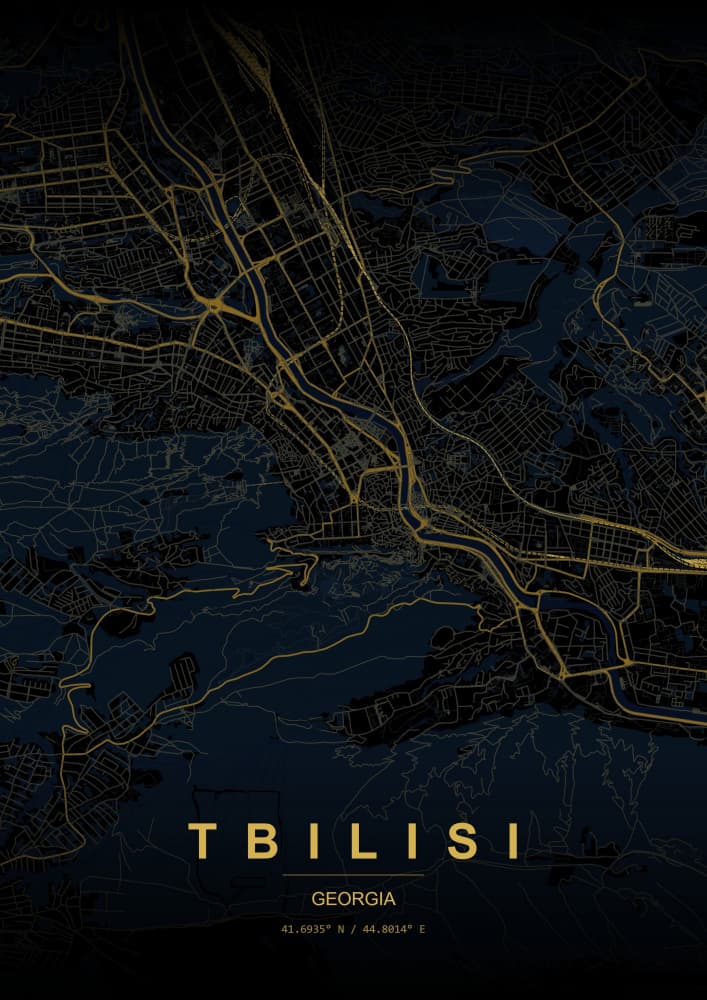Tbilisi Golden City Map by HUGO — canvas wall art