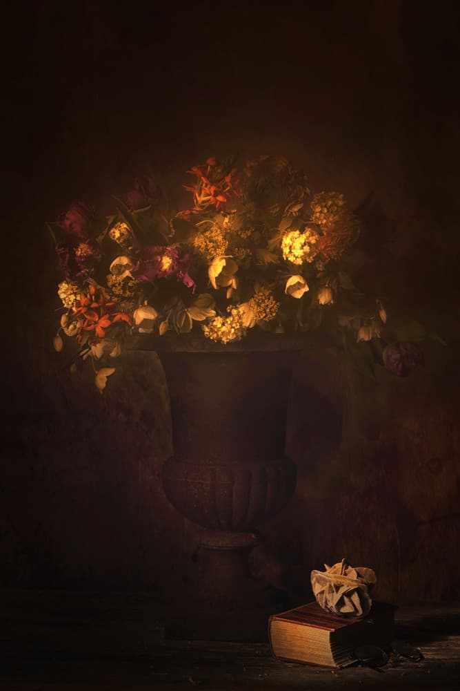 Golden Floral Still Life by Saskia Dingemans — canvas wall art