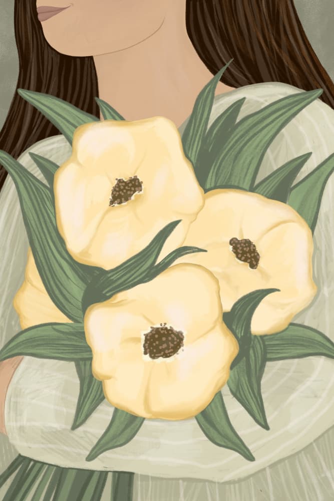 Soft Woman Yellow Flowers by EMELIEmaria — canvas wall art
