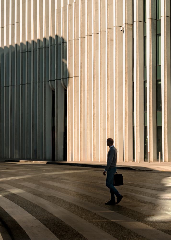 Man Walking Modern Shadows by Rudy Mareel — canvas wall art