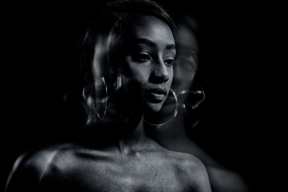 Mysterious Black White Portrait by Amnon Eichelberg — canvas wall art