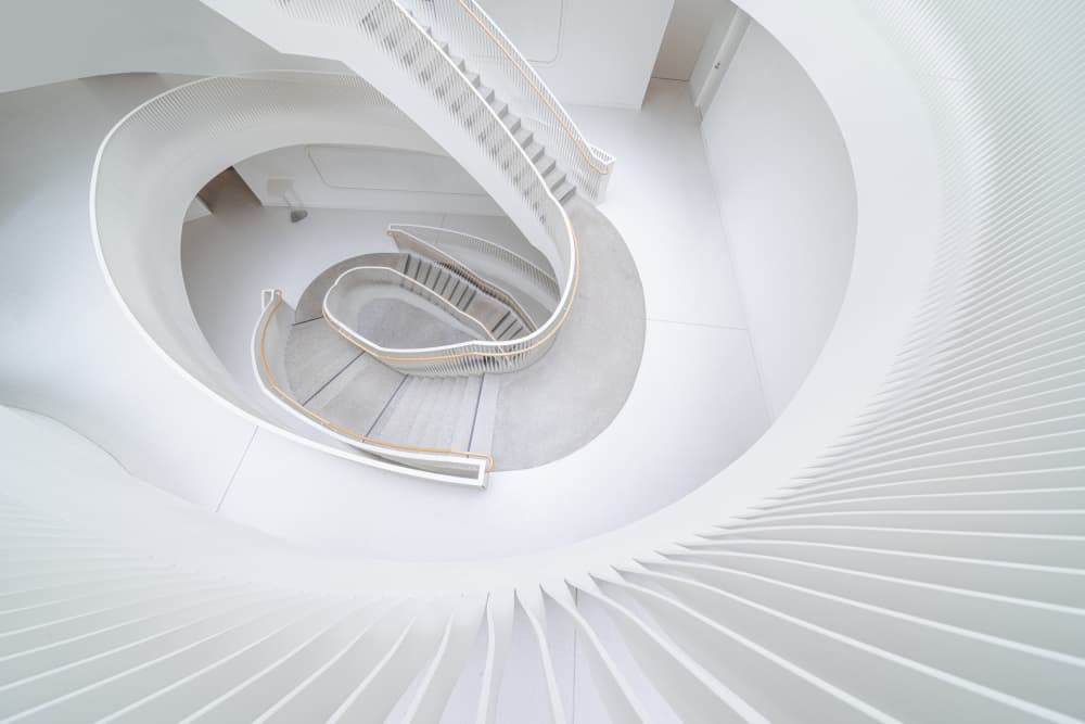 Modern White Spiral Staircase by fotomarion — canvas wall art