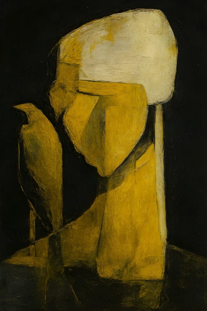 Golden Figure and Bird by HUGO — canvas wall art