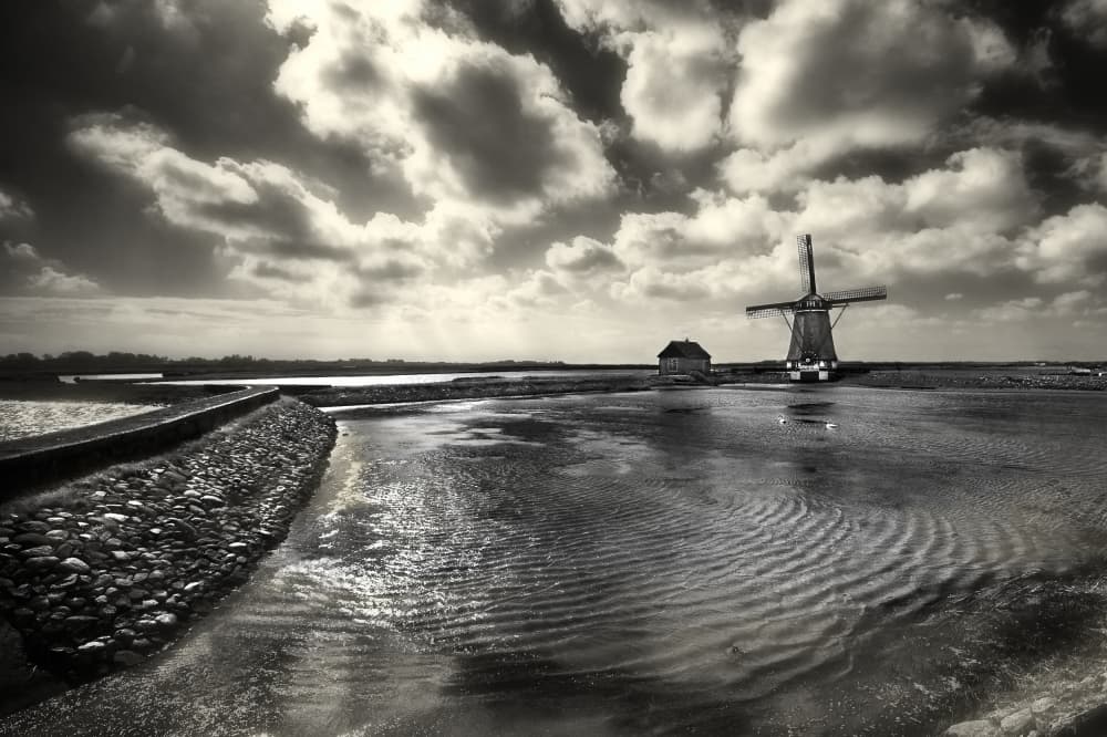 Dutch Windmill Landscape by Leon — canvas wall art