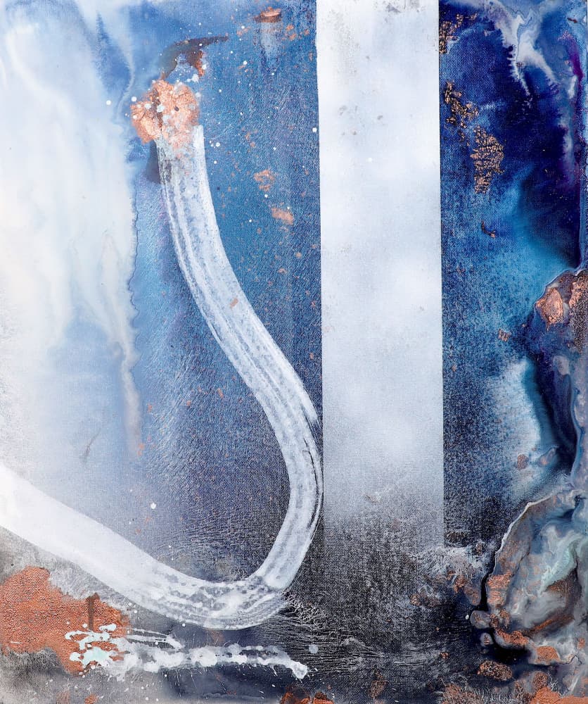 Modern Blue Metallic Flow by POOVI ART — canvas wall art
