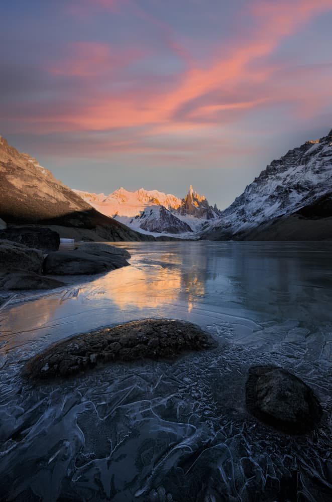 Pink Sky Frozen Peaks by YANGYING — canvas wall art