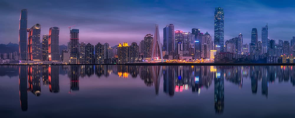 Twilight City Reflections by Mei Xu — canvas wall art