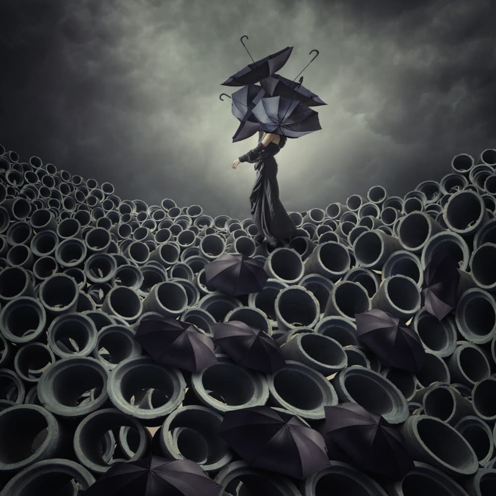Surreal Umbrella Burden by hardibudi — canvas wall art