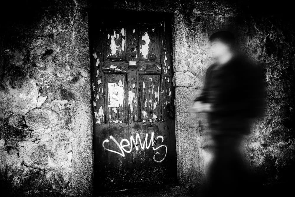 Ghostly Figure Old Door by Ina Tänzer — canvas wall art