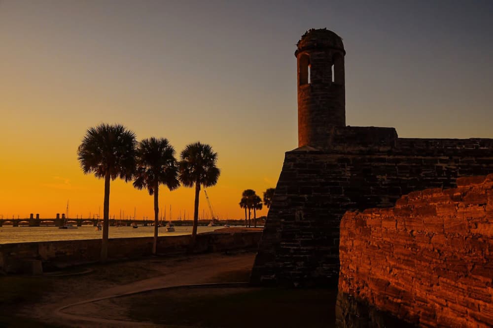 St Augustine Fort Sunset by Del Mundo Imagery — canvas wall art