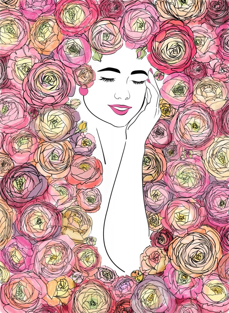 Blooming Ranunculus Woman by Rosana Laiz Blursbyai — canvas wall art