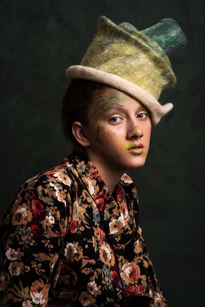Whimsical Portrait Green Hat by Peyman Naderi — canvas wall art